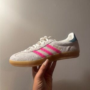 Adidas Gazelle White with Pink Rhinestone Stripes